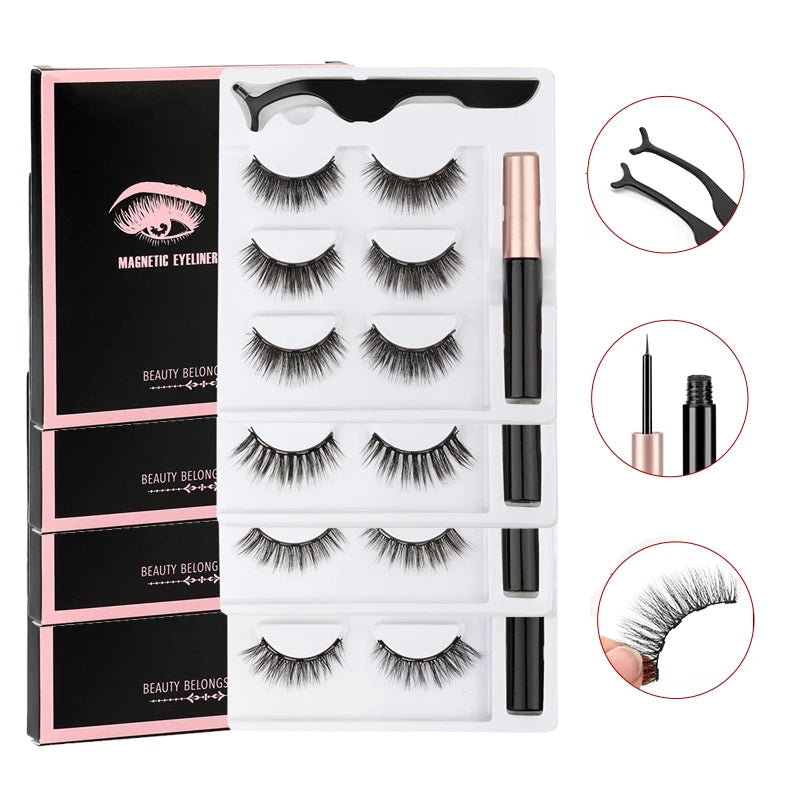 2/3/4 Pairs Magnetic Eyelashes Set Waterproof Liquid Eyeliner Tweezer Wispy False Eyelashes Dramatic 3D Mink Lashes Makeup Tools